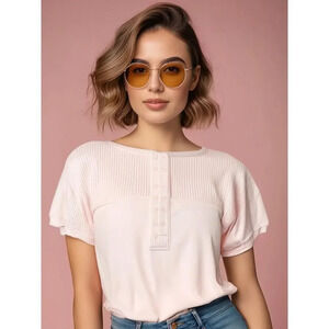 Vintage Colter‎ Bay Women's XL Vintage Pink Henley Button-Up Short Sleeve Top